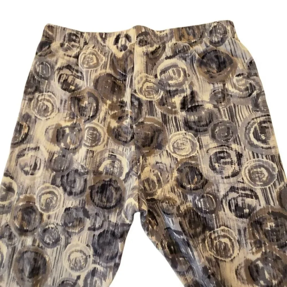 Cotton Lani Women's Gray Print Cotton Stretch Pull-On Pants Multicolor Medium